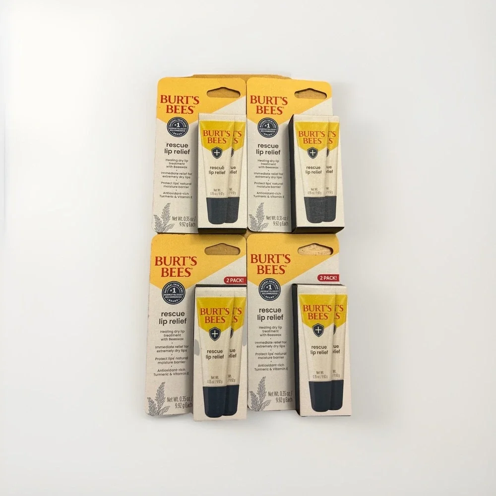 Lot of 4‎ Burt's Bees Rescue Lip Relief - 0.35 oz. each - 8 TUBES TOTAL